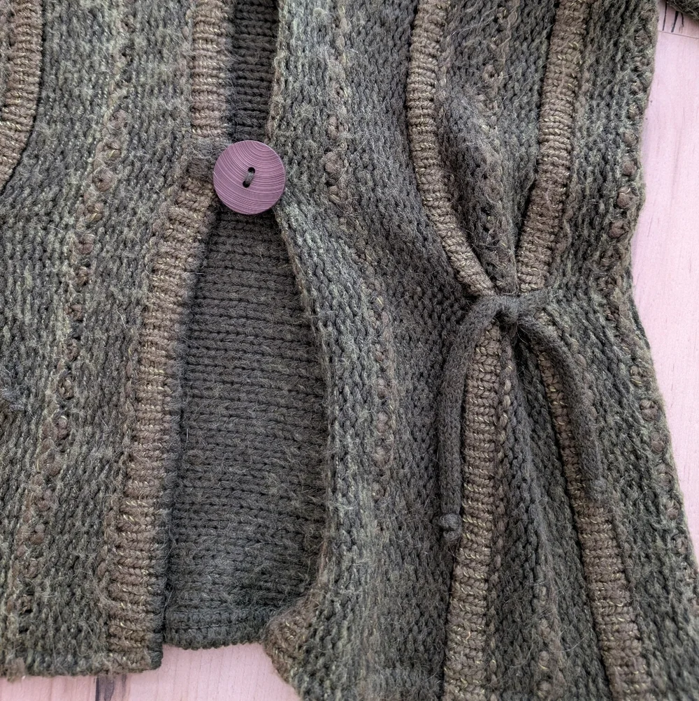 Y2K WHIMSYGOTH Fairycore Green Knit Big Button Cardigan Sweater - Picture 3 of 9
